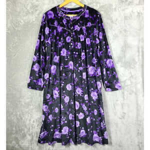 Aria Collection Purple Floral Velour Nightgown Soft Comfy Cottagecore Size XL